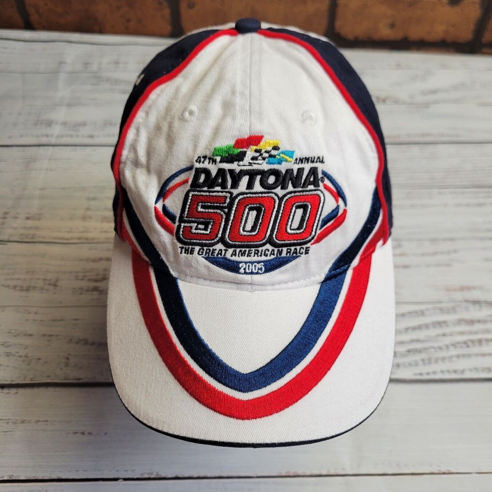 Daytona 500 NASCAR 47th 2005 Adjustable‎ Hook And Loop Strap Hat Red White Blue